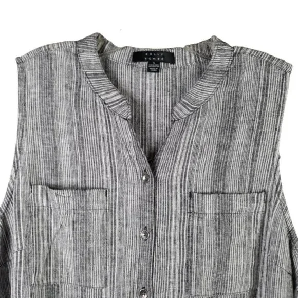 Kelly Renee Womens Linen Blend Striped Sleeveless Black/White Shorts Romper Sz S - Picture 4 of 11